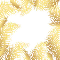 Gold Palm Leaf Vector Background.  Tropical drawn text background.