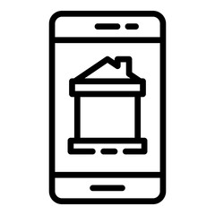 Poster - Smart home on the phone icon. Outline smart home on the phone vector icon for web design isolated on white background