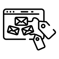 Poster - Internet letters with tags icon. Outline internet letters with tags vector icon for web design isolated on white background