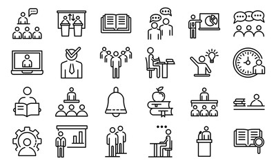 Sticker - Lecture class icons set. Outline set of lecture class vector icons for web design isolated on white background