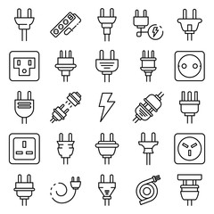 Poster - Plug wire icons set. Outline set of plug wire vector icons for web design isolated on white background