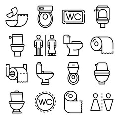 Poster - Toilet icons set. Outline set of toilet vector icons for web design isolated on white background