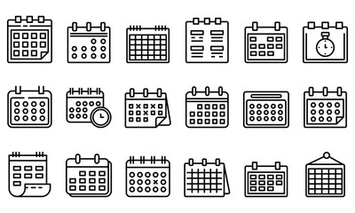 Poster - Calendar icons set. Outline set of calendar vector icons for web design isolated on white background