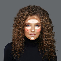 Contouring.Make up woman face. Contour and highlight makeup