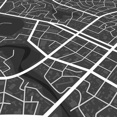 Poster - Abstract black city map. Print with town topography. City residential district scheme. City district plan. vector illustration