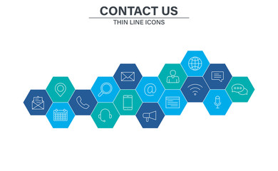 Poster - Set of Contact Us web icons in line style. Web and mobile icon. Chat, support, message, phone. Vector illustration.