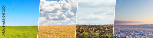 Fotografía Four season collage from shots with fields ans skies