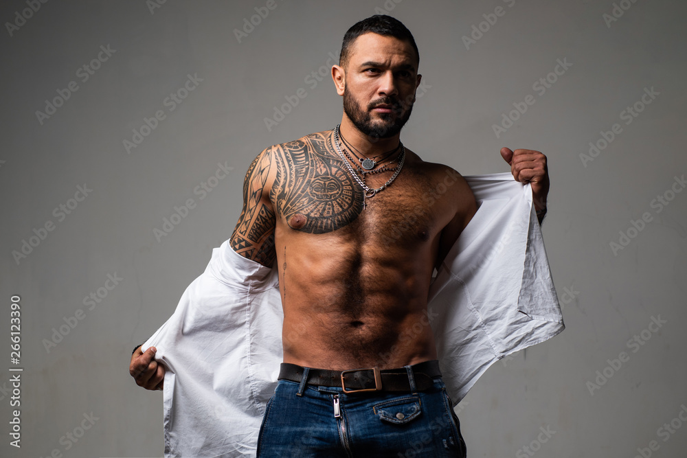 confidence charisma. muscular macho man with athletic body. sport and ...