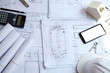 © 88studio - house blueprint of real estate project at architect engineer  workplace. building & construction concept