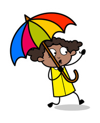 Wall Mural - Walking with Umbrella - Retro Black Office Girl Cartoon Vector Illustration