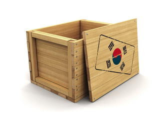Poster - Wooden crate with stamp South Korean flag. Image with clipping path