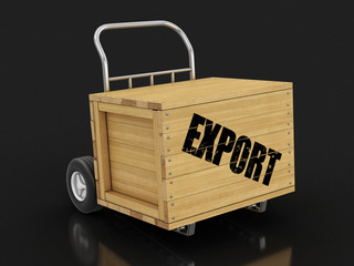 Poster - Wooden crate with Export on Hand Truck. Image with clipping path