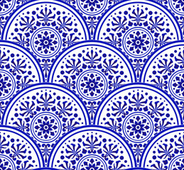 decorative floral blue and white seamless pattern