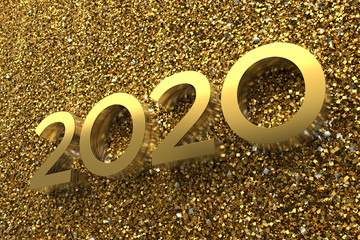 Poster - 3d rendering illustration. Metal title 2020. Abstract background with year number.