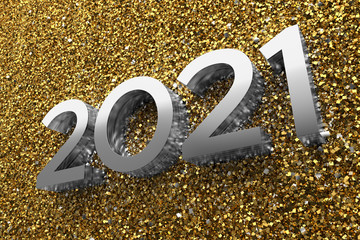 Poster - 3d rendering illustration. Metal 2021 title. Abstract background with year number.