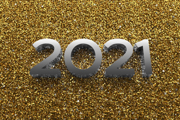Poster - 3d rendering illustration. Metal 2021 title. Abstract background with year number.