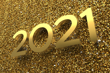 Poster - 3d rendering illustration. Metal 2021 title. Abstract background with year number.