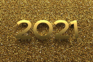 Poster - 3d rendering illustration. Metal 2021 title. Abstract background with year number.