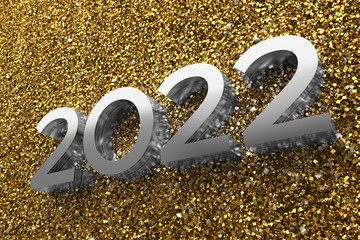 Poster - 3d rendering illustration. Metal 2022 title. Abstract background with year number.