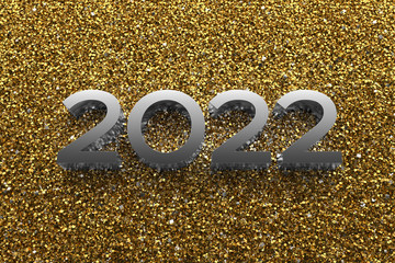 Poster - 3d rendering illustration. Metal 2022 title. Abstract background with year number.