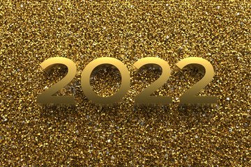 Poster - 3d rendering illustration. Metal 2022 title. Abstract background with year number.