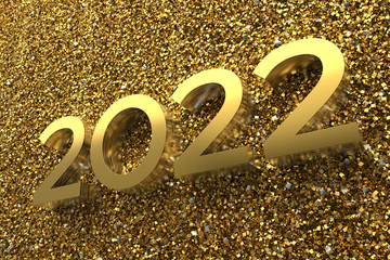 Poster - 3d rendering illustration. Metal 2022 title. Abstract background with year number.