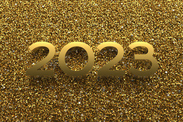 Poster - 3d rendering illustration. Metal 2023 title. Abstract background with year number.