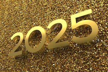 Poster - 3d rendering illustration. Metal 2025 title. Abstract background with year number.