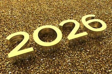 Poster - 3d rendering illustration. Metal 2026 title. Abstract background with year number.