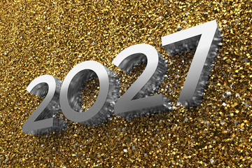 Poster - 3d rendering illustration. Metal 2027 title. Abstract background with year number.