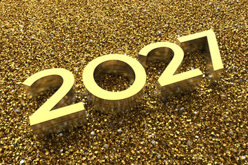 Poster - 3d rendering illustration. Metal 2027 title. Abstract background with year number.