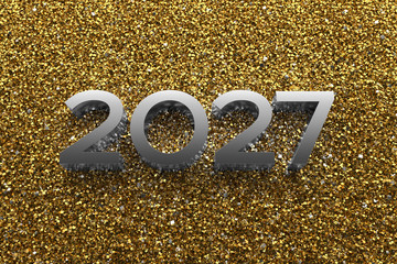 Poster - 3d rendering illustration. Metal 2027 title. Abstract background with year number.