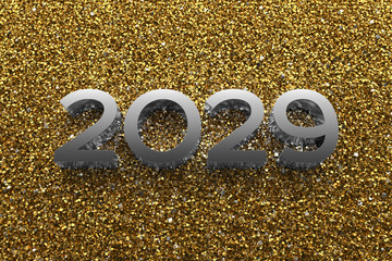 Poster - 3d rendering illustration. Metal 2029 title. Abstract background with year number.