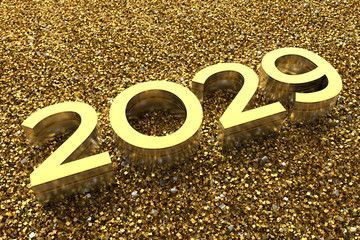 Poster - 3d rendering illustration. Metal 2029 title. Abstract background with year number.