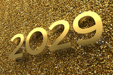 Poster - 3d rendering illustration. Metal 2029 title. Abstract background with year number.