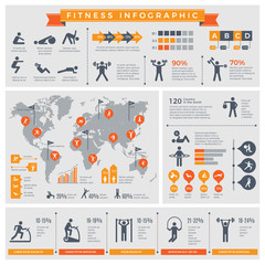 Poster - Fitness infographic. Sport lifestyle healthy people making exercises in gym or outdoor vector infographic template. Illustration of fitness and sport exercise, health activity infographic