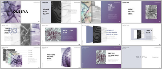 Wall Mural - Minimal presentations design, portfolio vector templates with elements on white background. Multipurpose template for presentation slide, flyer leaflet, brochure cover, report, marketing, advertising.