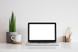 © mallmo - Laptop macbook screen on a bright background office workspace. Mock up.