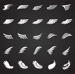 Poster - Wings icons set on black background for graphic and web design. Simple vector sign. Internet concept symbol for website button or mobile app.