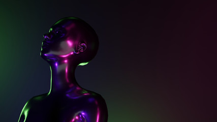 Futuristic concept of female character with neon lights. 3d Illustration