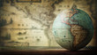 © Tryfonov - Old globe on vintage map background. Selective focus. Travel, stories and education background.
