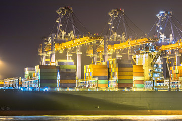 Bridge of Cargo carrier ship at night