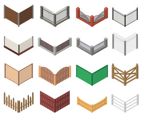 Wall Mural - Gates and Fences Sign 3d Icon Set Isometric View. Vector