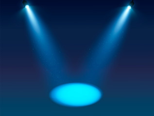 Wall Mural - blue spotlight vector background. illuminated effect form projector, projector for studio. minimalis