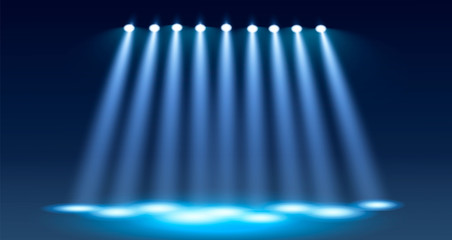 Wall Mural - blue spotlight vector background. illuminated effect form projector, projector for studio. minimalis