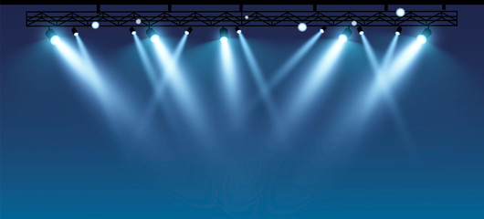 Wall Mural - vector stage with set of blue spotlights. blue stage lights.
