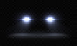 © SpicyTruffel - Realistic car headlights. Train front light beams, transparent bright glowing light rays, night road light effects. Vector 3d led lights