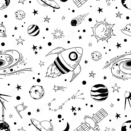 seamless-doodle-space-pattern-trendy-kids-cosmos-graphic-elements-astronomy-pencil-sketch-vector-illustration-star-planet-meteor-rocket-set
