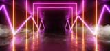 Fototapeta Do przedpokoju - Smoke Chaotic Neon Glowing Sci Fi Futuristic Background Alien Spaceship Vibrant Fluorescent Laser Show Stage Dark Grunge Concrete Purple Pink Reflection Gate X Shaped Lights Led 3D Rendering