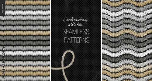 Fotomural Embroidery satin stitch seamless patterns - two textile patterns of satin stitch